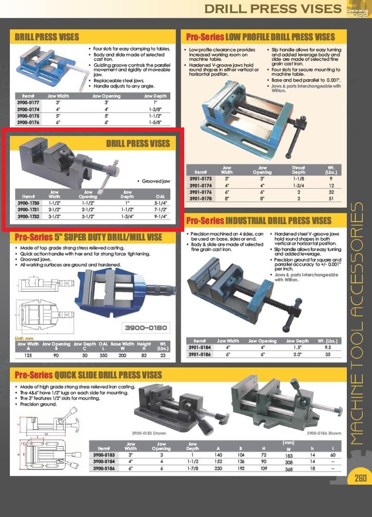 HHIP 3900-1730 Grooved Jaw Drill Press Vise, 1.5" Width x 1" Depth Jaw, 1.5" Jaw Opening (Pack of 1) 1-1/2" Jaw Width