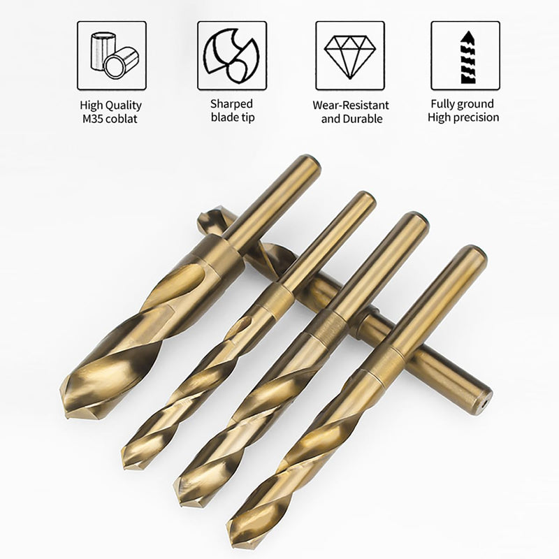 Meccion Cobalt Drill Bit 1 Inch High Speed Steel M35 Reduced Shank Twist Drill Bit for Metal, Cast Iron, Stainless Steel, Alloy, Non-Ferrous Etc. 1 in