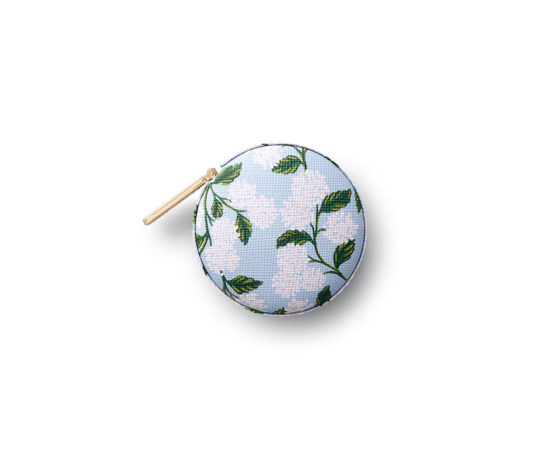 RIFLE PAPER CO. Measuring Tape | Retractable Measures up to 60" (152.4 CM), Retractable, Hidden Button Release, Brass Hardware (Perfect for Mom, Home, Office, On-The-Go, Desk), Hydrangea