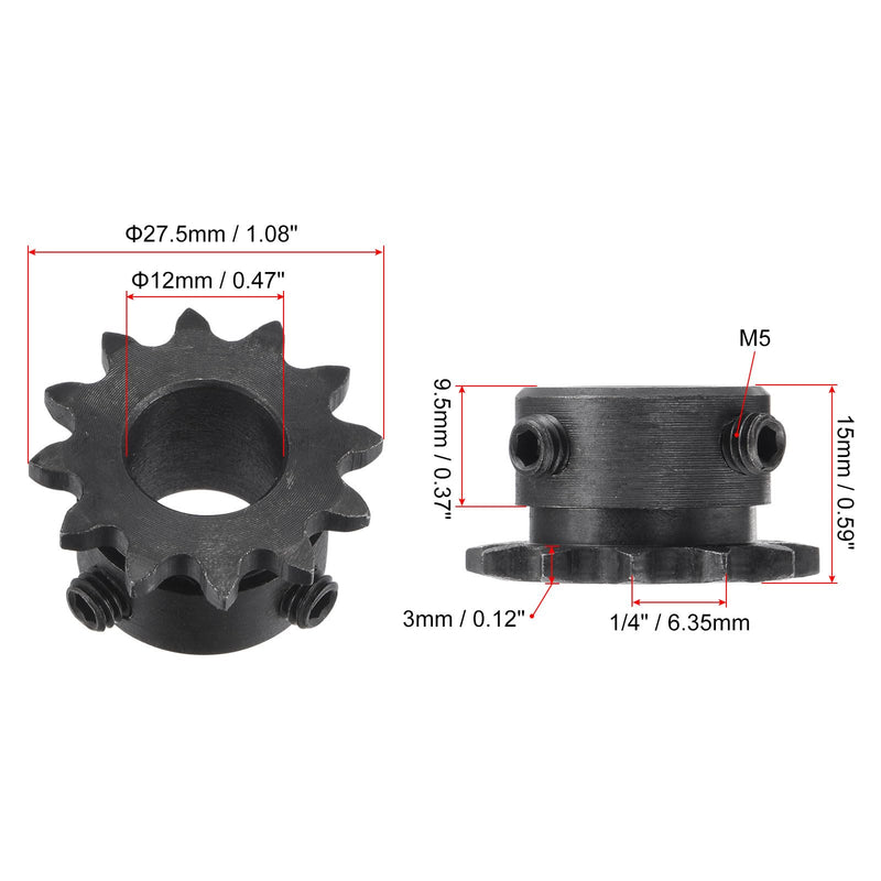 [Australia - AusPower] - uxcell #25 Chain Roller Sprocket, 12mm Bore 1/4" Pitch 12 Tooth Single Strand Chain Sprocket, C45 Carbon Steel 25 Roller Chain Sprocket with Set Screws for ISO 04C Chain, 2Pcs 27.5mmx12mm 