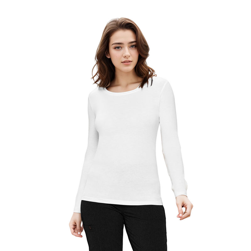 [Australia - AusPower] - Natural Uniforms Women's Under Scrub Tee Crew Neck Long Sleeve T-Shirt Medium White 