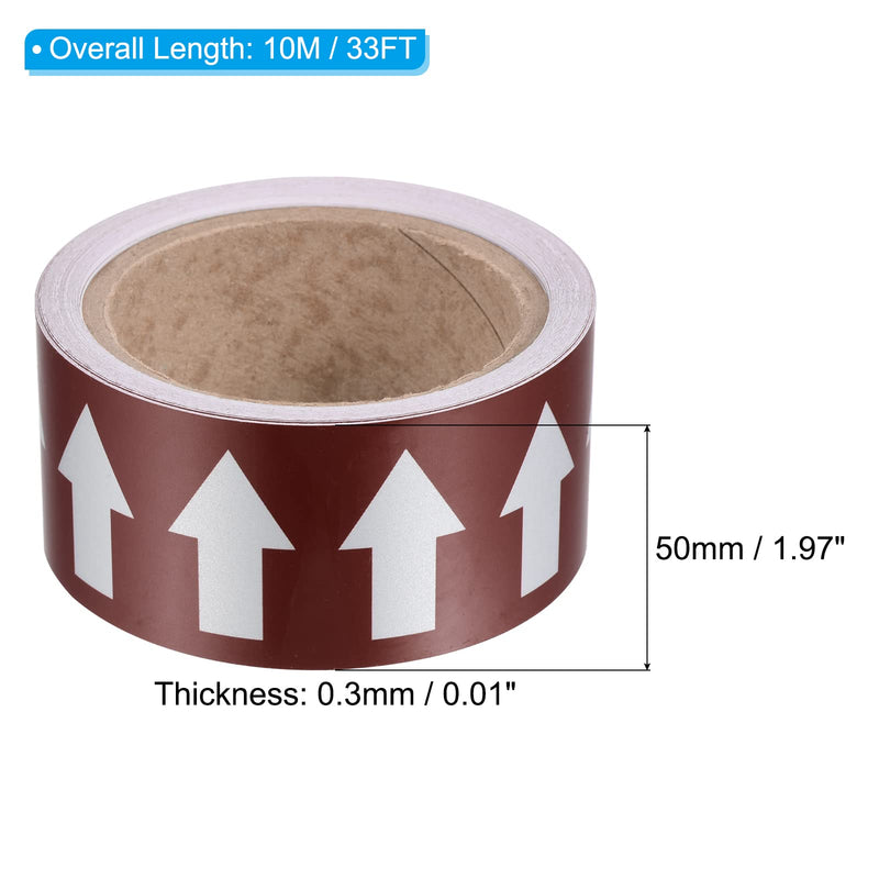 PATIKIL Flow Arrow Tape, Polyethylene Pipe Marking Sticker with Reflective Strips, Waterproof & Heat Resistant, for Pipe Flow Directional Identification, 2 inch x 33 ft, Brown/White Brown,White