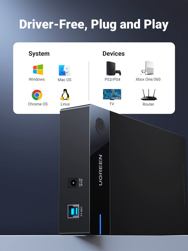 [Australia - AusPower] - UGREEN External Hard Drive Enclosure for 3.5 2.5 Inch SATA SSD HDD USB 3.0 to SATA III Hard Drive Case with UASP 12V Power Adapter Compatible with WD Seagate Toshiba Samsung Hitachi PS5 Xbox 