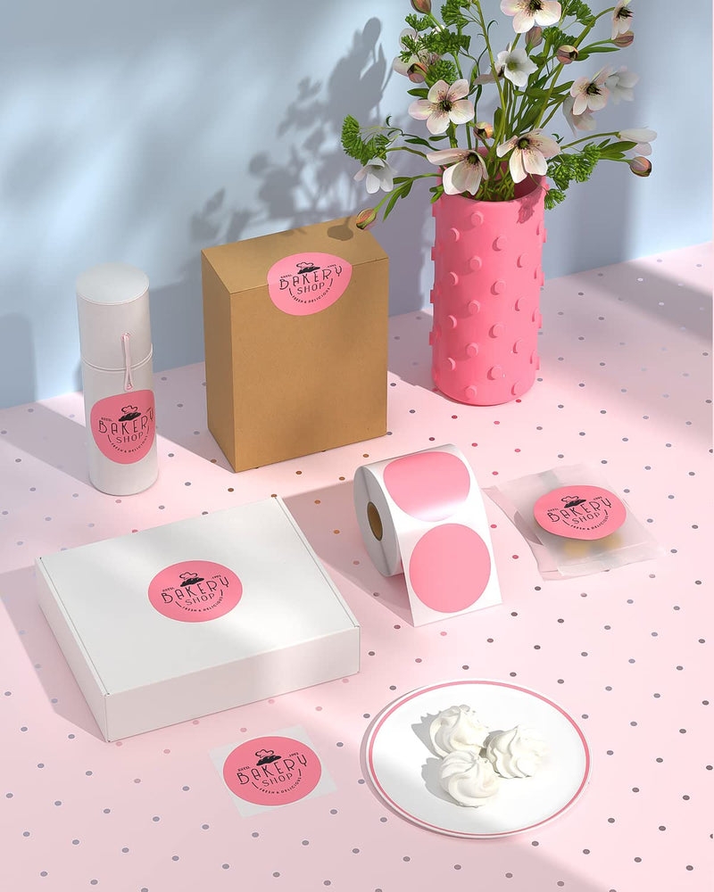 3 Inch Pink Circle Thermal Sticker Labels+Shipping Label Holder