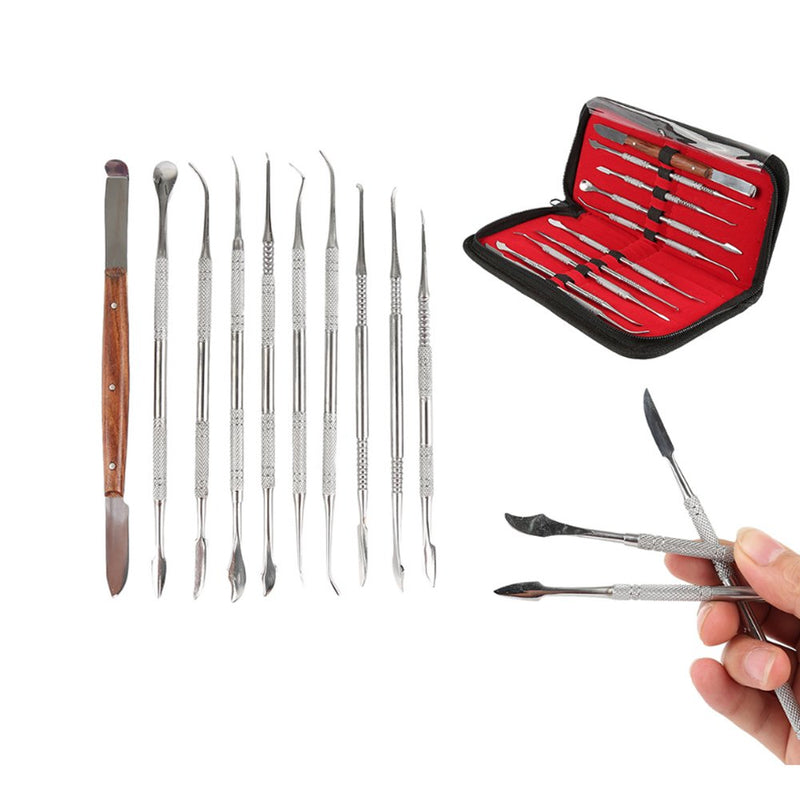[Australia - AusPower] - Angzhili Stainless Steel Dental Wax Carver Tools,10 Pcs Plaster Carving Knife,Wax Carving Kit for Wax Shaping,Dental Lab Tool,Dentist Sculpture Instruments Kit with Case 