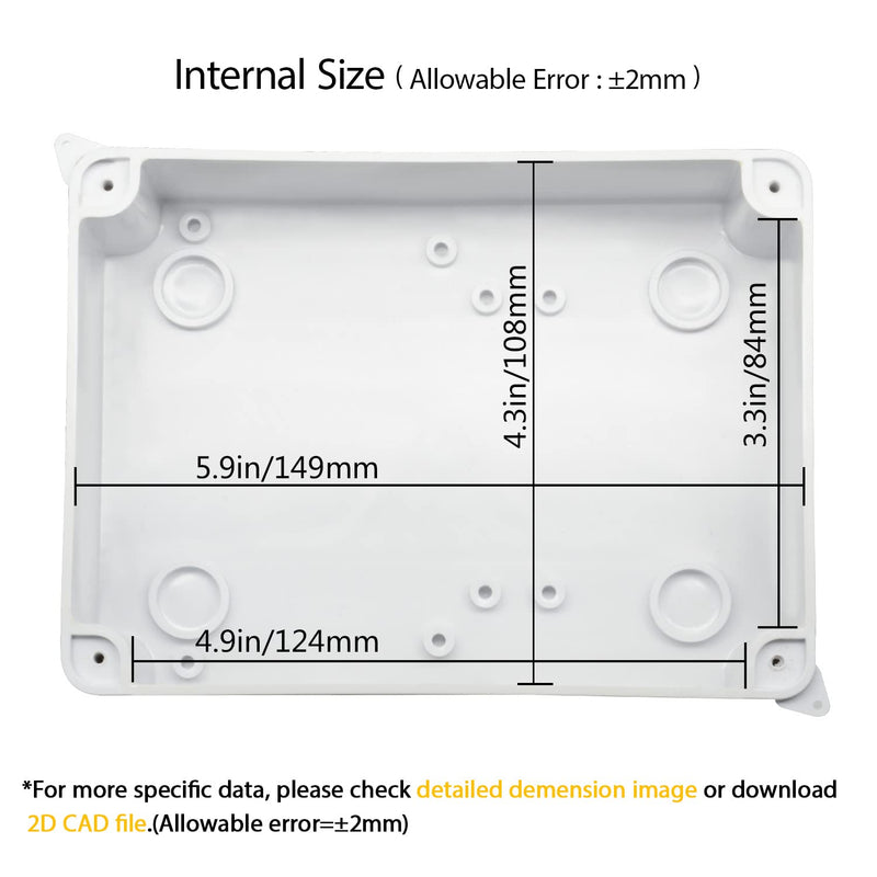 [Australia - AusPower] - LeMotech Junction Box with Reserved Holes ABS Plastic Electrical Box IP65 Waterproof Dustproof Project Enclosure for Electronics White 5.9 x 4.3 x 2.8 inch 5.9"x 4.3"x 2.8" 