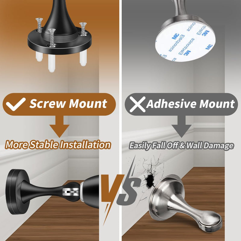 [Australia - AusPower] - KOLAKO Door Stopper, Magnetic Door Stops, Brushed Satin Nickel, 2 Pack Wall Floor Mounted Black Magnetic Door Catch Door Holder, Stainless Steel Soft-Catch Doorstop 