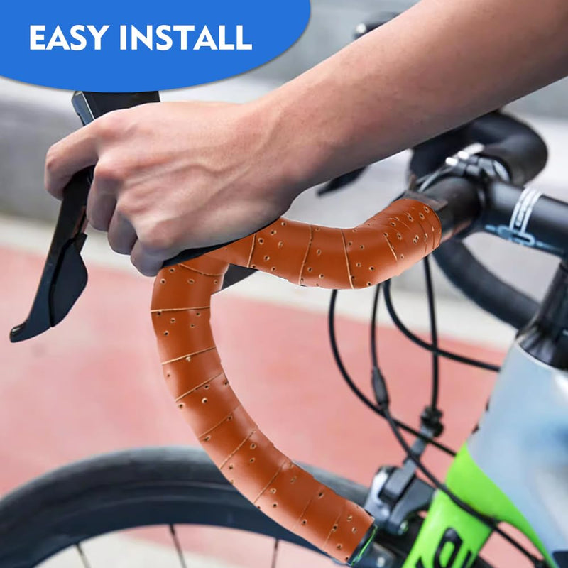 2 Rolls Bike Handlebar Tapes with 2Pcs Handle End Plugs and 2Pcs Finishing Tapes, Self-Adhesive Multifunctional Bicycle Handlebar Tapes, 210x2.8cm/82.68x1.1inch, PU+EVA(Color:Brown) Brown
