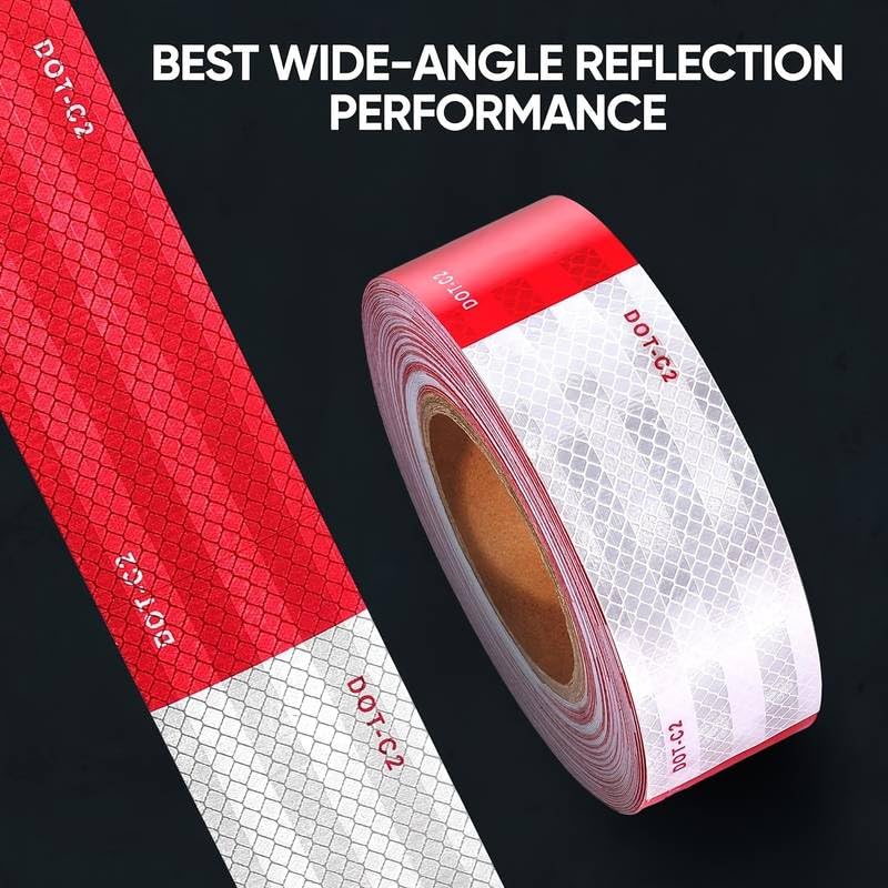 DOT-C2 Reflective Safety Tape 2 inches x 200 feet red/White Eye-catching Tape Suitable for Vehicles, Trailers, Boats, and Signage Safety Reflective Tape