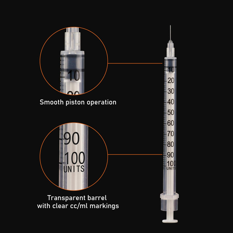 U-100 1ml 31ga Disposable Syringe and 31G x 6 mm (1/4") Needle, Lab Dispensing Supplies, 100Pack 31G 1cc 1/4" 6mm 100 pack