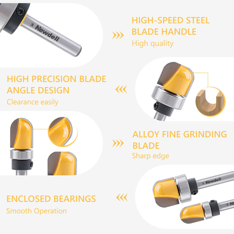 [Australia - AusPower] - Newdeli 3Pcs Bowl and Tray Template Router Bit Set 1/4 Inch Shank Carbide Juice Groove Round Nose Router Bit with Bearing 1/2",3/4",1-1/8" Dish Carving Router Bits Wood Cutter 3Pcs Bowl and Tray Router Bit Set 