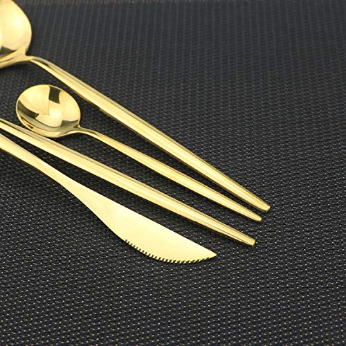24-Piece Silverware Set - 18/10 Stainless Steel Reusable Utensils Forks Spoons Knives Set, Mirror Polished Cutlery Flatware Set, Great for Family Gatherings & Daily Use (6 set, Gold)