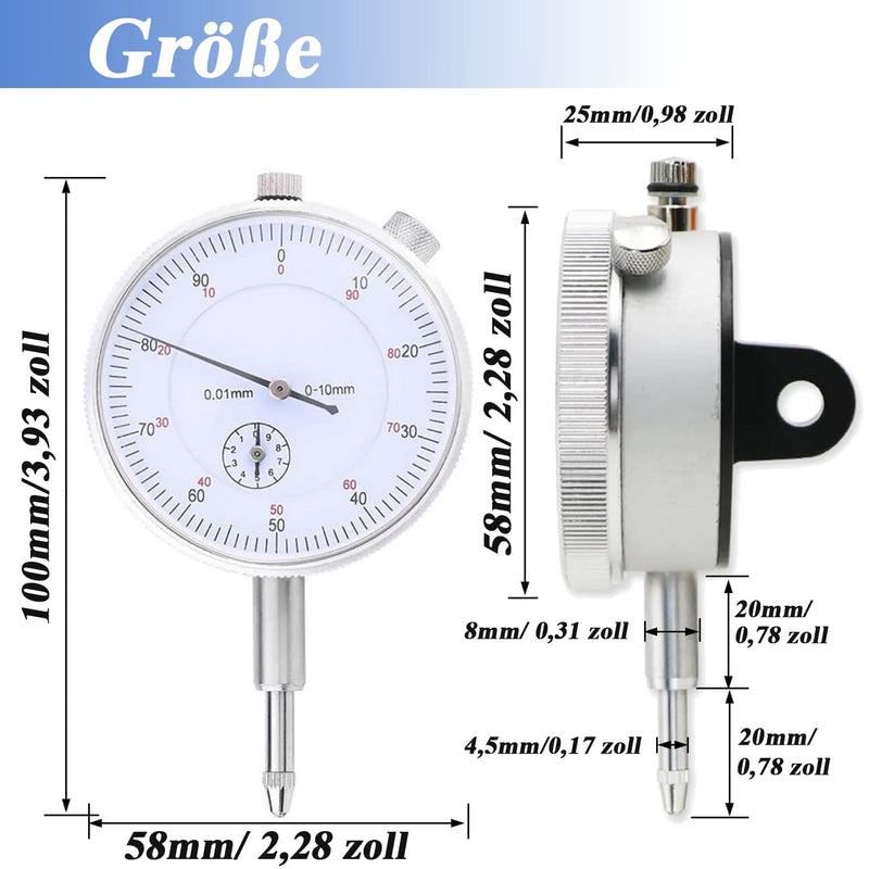 [Australia - AusPower] - Mesee Precision Dial Indicator, Mechanical Dial Indicator, Dial Gauge 0-10 mm, High Precision Dial Indicator, Industrial Dial Indicators, Micrometer Dial Gauge Probe Display, Dial Accuracy 0.01 mm 