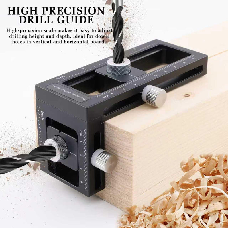 [Australia - AusPower] - Upgraded 2-in-1 Drill Guide Positioning Clamp, Self Centering Drill Clamp, Graduated Metal Woodworking Tool with 8 Drill Bushings 3-10mm, Vertical Multi Angle Drill Jig for Straight Holes Black 