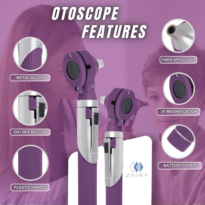 [Australia - AusPower] - Fiber Optic Mini Otoscope - Ear Scope with Light for Infection Detection, Wax Removal, and at-Home ENT Exams (Purple Color) 