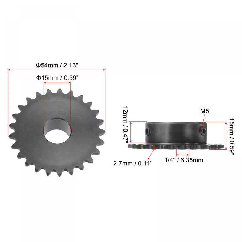 [Australia - AusPower] - uxcell 25 Tooth Roller Sprocket B Type, 25 Chain, Single Strand 1/4" Pitch, 15mm Bore Black Oxide C45 Carbon Steel with Set Screws for ISO 04C 