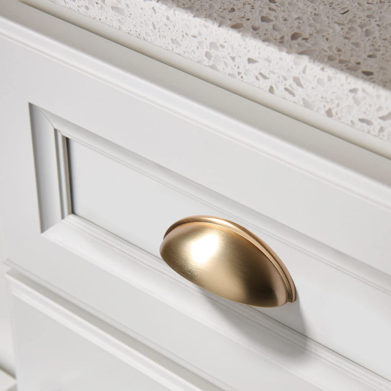 Alzassbg 10 Pack Brushed Brass Cabinet Cup Pulls, 3 Inch(76mm) Hole Centers Cabinet Handles Hardware Bin Cup Metal Drawer Pulls Handles AL3031BB