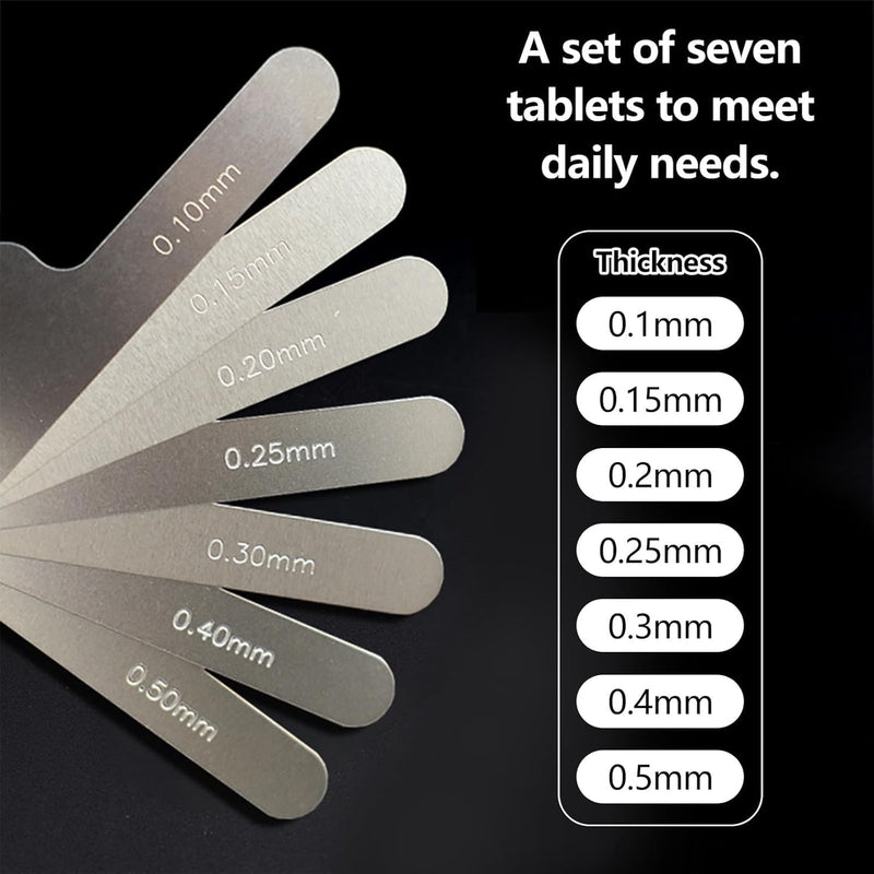 Valve feeler gauge, 7 blades 0.1-0.5mm interdental gauge, valve clearance gap width measuring tool, stainless steel curved feeler gauge precision gauge, for tooth contact measurement