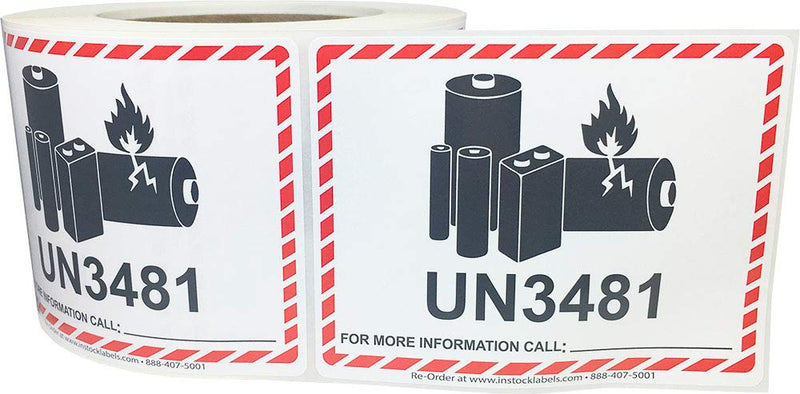 InStockLabels.com Lithium-Ion Battery Caution Labels, 500-Pack, Case of 3.25 x 4.25 Inch, Fragile Stickers for Shipping Lithium Batteries, Strong Adhesive, 500 Labels Per Roll, Safety Stickers