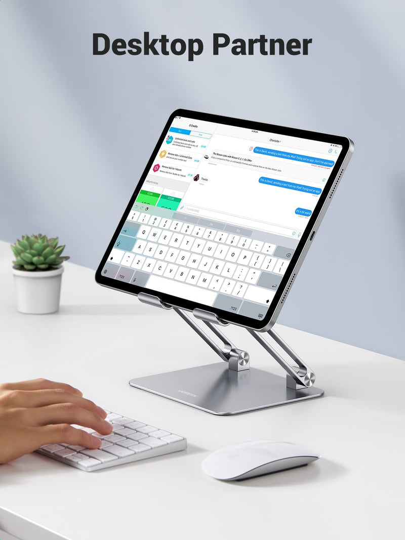 [Australia - AusPower] - UGREEN Tablet Stand Holder for Desk Dual Rod Support Aluminum Tablet Holder Adjustable Dock Multi-Angle Riser Home Office Accessories Compatible with iPad Pro 12.9, iPad Air Mini 6 5 4 3 2 Silver 