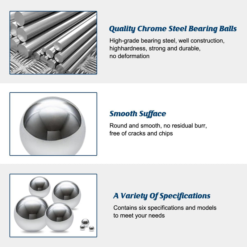 [Australia - AusPower] - Ball Bearings 610 Pcs 6 Size Assorted Loose Bearing Balls 3/32" 1/8" 5/32" 3/16" 7/32" and 1/4" Small Bearing Balls Steel Ball 610Pcs 