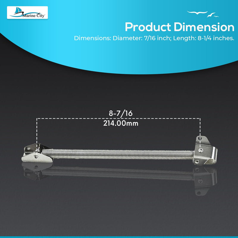 MARINE CITY Stainless Steel Strong & Sturdy Gloss Polished Finish Hatch Spring Adjuster with U-Bolt and L-Shape Plate for Lighter Door Cabinet Doors Window Hatches 8-7/16 Inch