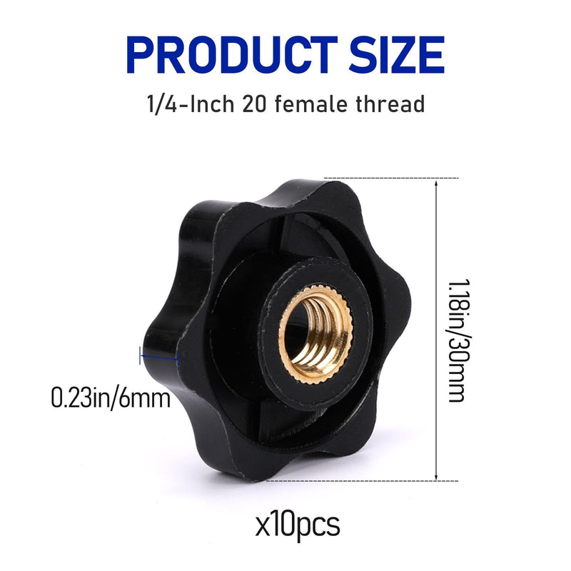 [Australia - AusPower] - 10 Pack 6 Star Knobs 1/4 Inch 20 Female Threaded Hexagon Head Thru Knob Clamping Knobs Jig Knobs T Knob 