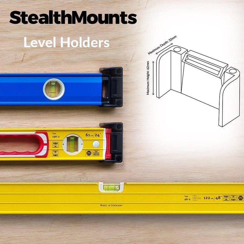 [Australia - AusPower] - StealthMounts Yellow Universal Level Holder | Locking Level Mounts | 2 Pack | Fits All Brands | Perfect for Level Storage 