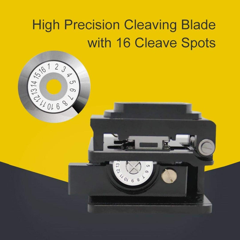 TM27 Optical Fiber Cleaver — High Precision Fiber Optic Cleaver with 16 Cleaving Spots & 48000 Cleaves, 3-in-1 Holder for 0.25mm 0.9mm 3.0mm Fiber, FTTH Fiber Cutter with Scrap Collector