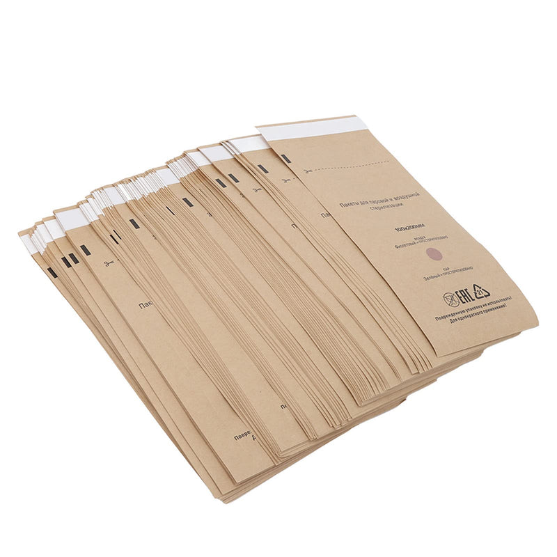 Sterilisation Bags for Nail Art, Pack of 100 Self-Sealing Cleaning Bags for Cosmetics and Nail Tools, High-Quality Paper Material, Safe and Non-Toxic, 100 x 200 mm