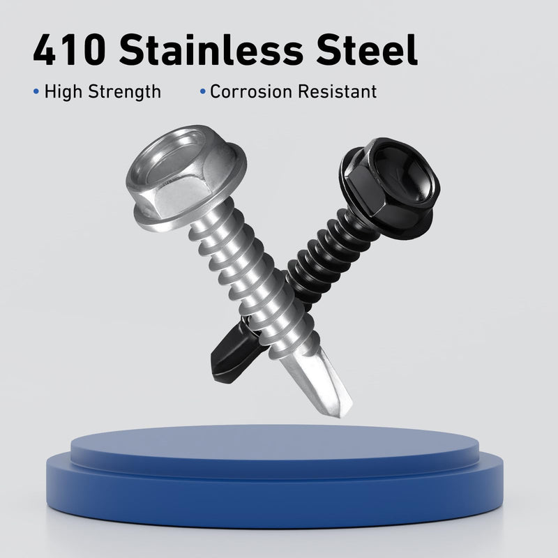 [Australia - AusPower] - #10 x 3/4 Inch Self Drilling Screws, (58pcs) 0.5 lbs Black Self Tapping Screws for Metal, 410 Stainless Steel Hex Washer Head Sheet Metal Screws #10x3/4" Black 0.5lb Per Box 