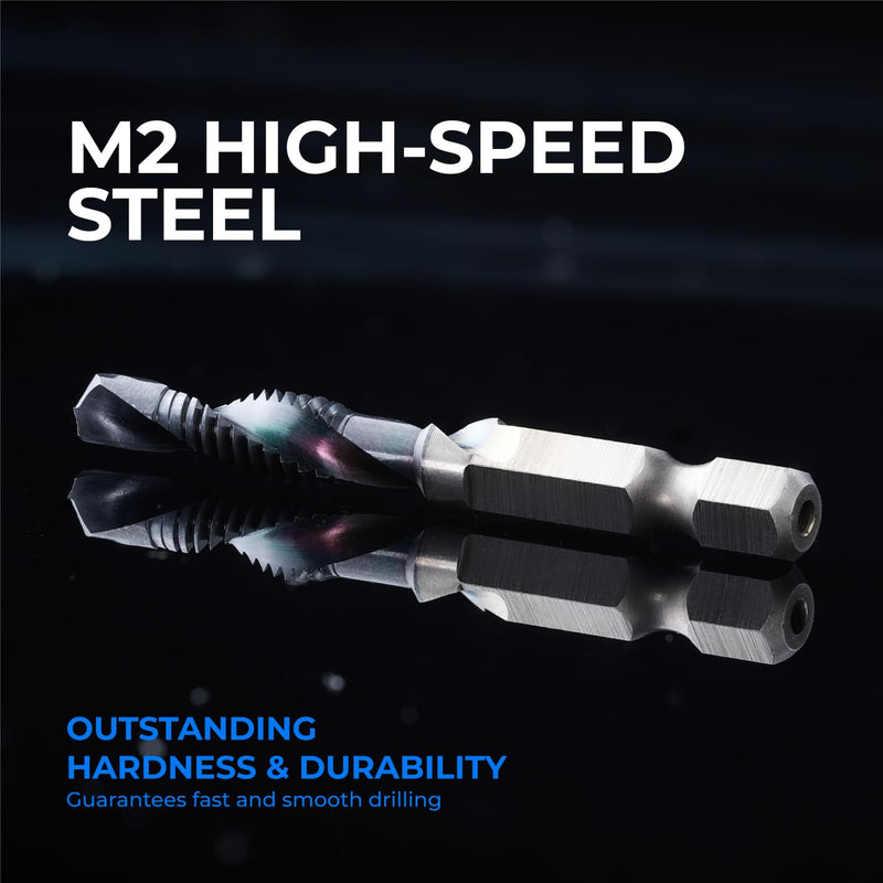 Kraftek SAE(6-32NC - 1/4-20NC) & Metric (M3-M10) 12pcs Combination Drill and Tap Bit Set, Ultra TiAlN Coating M2 Drill Tap Set for One-Step Drilling, Tapping, and Deburring Metric&SAE Set (12pcs)