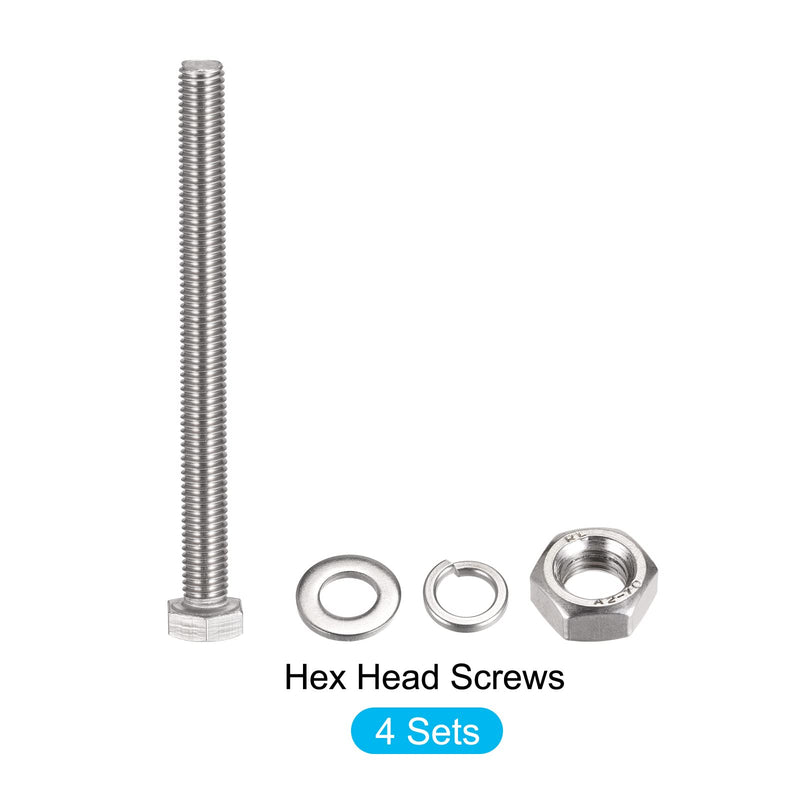 [Australia - AusPower] - METALLIXITY Hex Head Screws Bolts, Nuts, Flat & Lock Washers Kits (M10x120mm) 4Sets, 304 Stainless Steel Assortment Kit - for Home Appliance M10x120mm 
