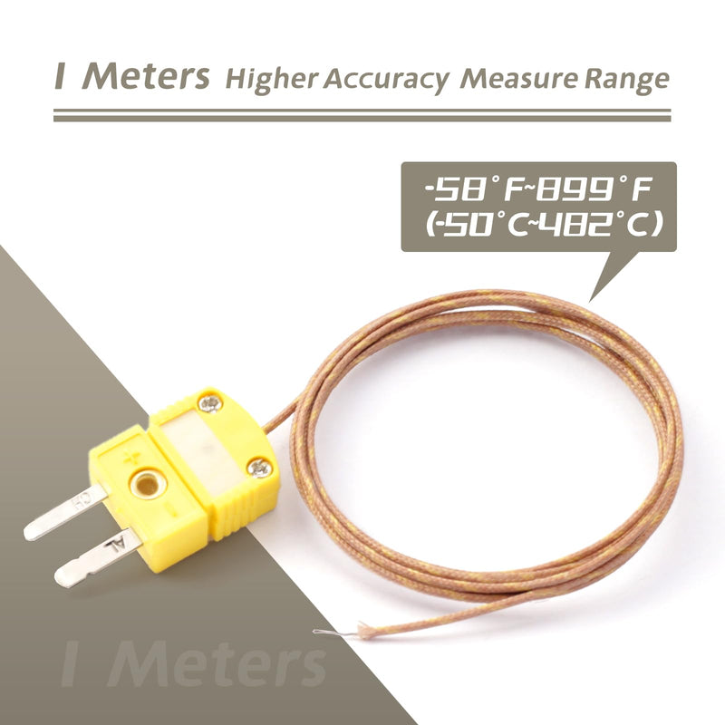 [Australia - AusPower] - 5Pcs 1 Meters K Type Thermocouple Temperature Probe Sensors Compatible with Type-K Temperature Measuring Instruments, Higher Accuracy Long Measure Range -58°F~899°F(-50°C~482°C) 