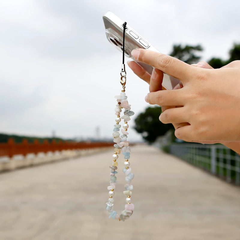 [Australia - AusPower] - Phone Charms Phone Chain Strap Cell Phone Lanyard Wrist Strap Natural Gem Stone Charms for Phone AirPods Women Girls A_Green 