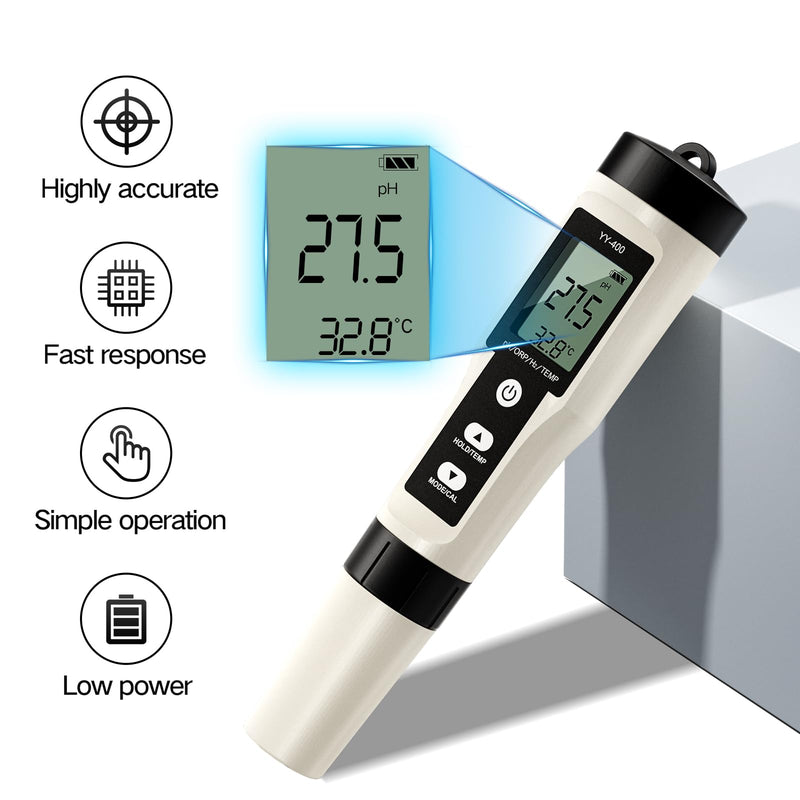 [Australia - AusPower] - ZuanXin PH Meter, 4 in 1 Digital Water Quality Tester with PH/ORP/Temp/H2, PH Tester for Drinking Water, Swimming Pools, Hot Tubs, and Spas (White) black 