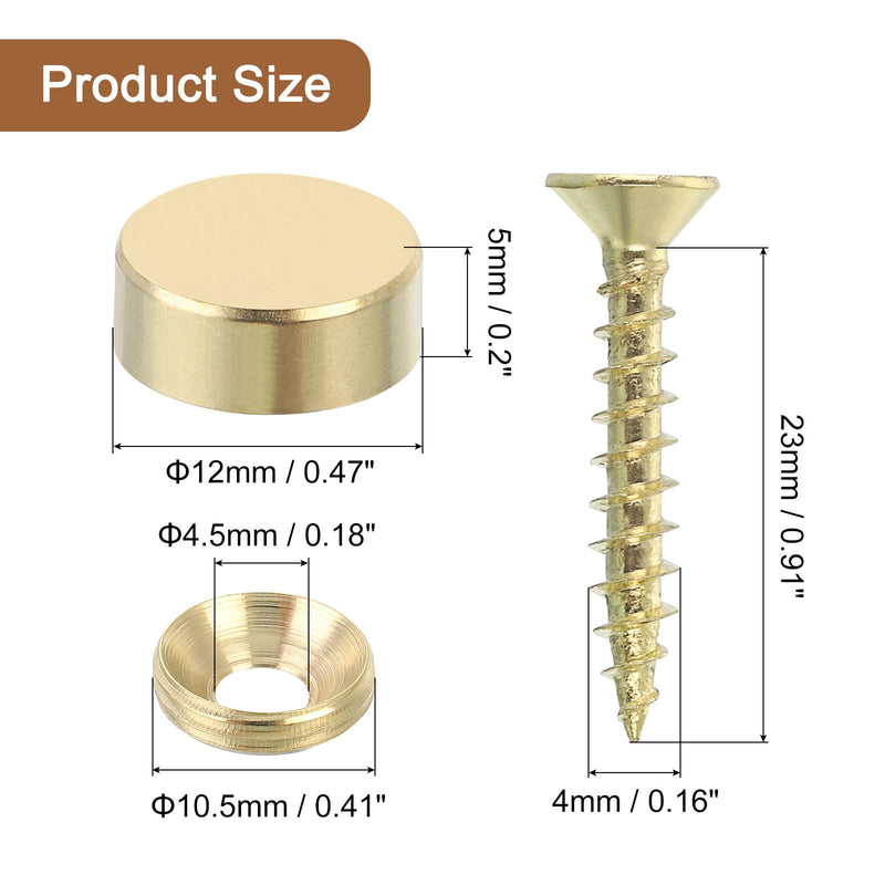[Australia - AusPower] - uxcell 16Pcs Brass Decorative Screws with Caps, 12 mm Mirror Screws Cover Self-Tapping Screws for Furniture Fixing, Gold 