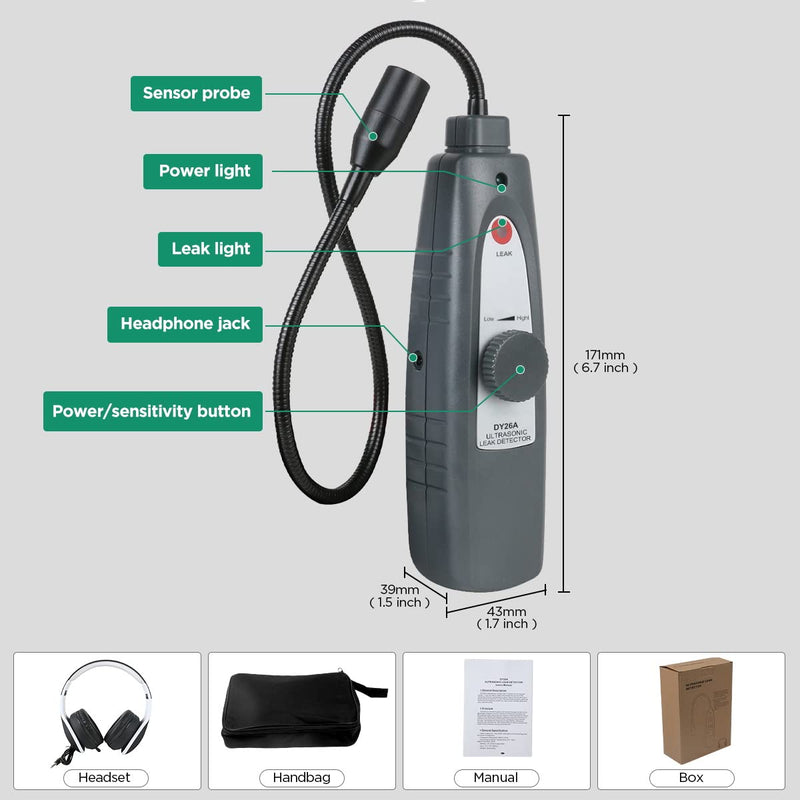 [Australia - AusPower] - Ultrasonic Leak Detector 40KHz±2KHz Air Leak Detector Sensitivity Adjustable Automotive Stethoscope, Leak Detection Tools with Sound&Light Alarm, Sensitive Sensor,420MM Probe,Foldable Headset,Handbag 