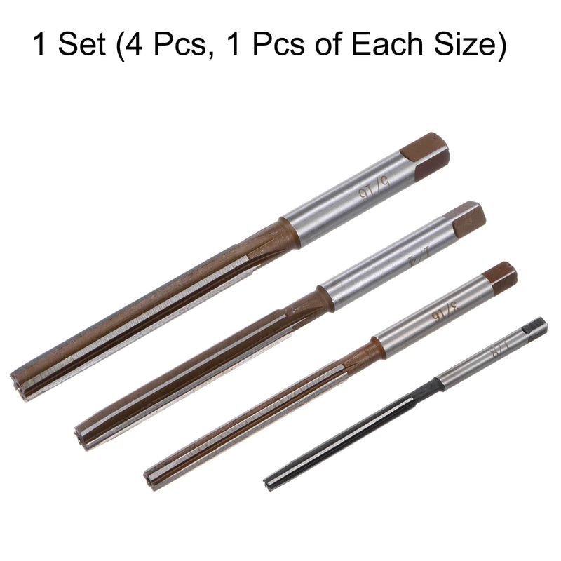 [Australia - AusPower] - uxcell 4pcs Hand Reamers Set 1/8" 3/16" 1/4" 5/16" H8 Alloy Steel Reamer Bit Straight Flutes Steel Cutting Tool for Metal Wood Hole Reaming 