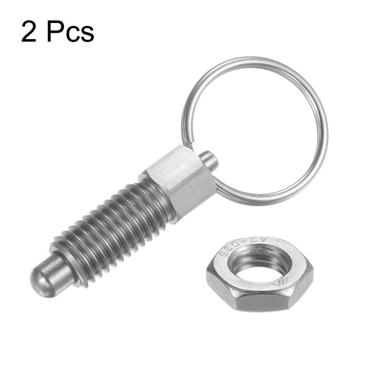 [Australia - AusPower] - 2Pcs Spring Plunger with Pull Ring M10x1.5 Thread Size 0.79" Thread Length Pin Dia.6mm Round Head Stainless Steel Non-Locking Retractable Index Plunger for Industrial Equipment 
