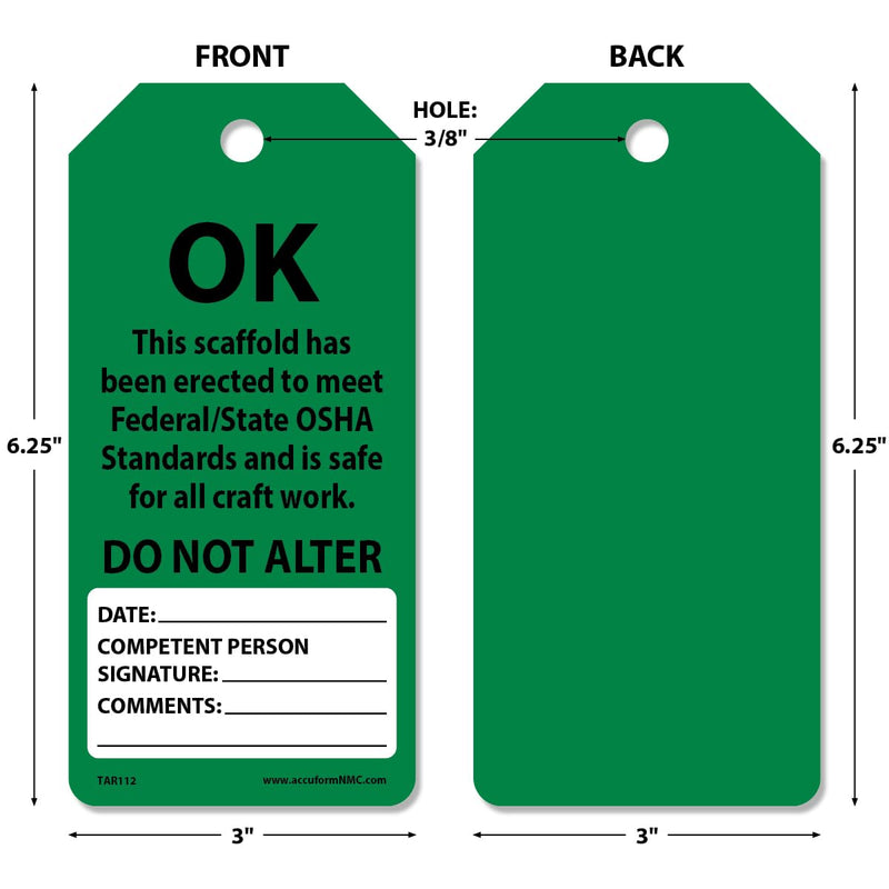 [Australia - AusPower] - 100 Scaffolding Tags by-The-Roll, Scaffold Ok Do Not Alter, US Made OSHA Compliant, Waterproof PF-Cardstock, Resists Tears, 6.25"x3", TAR112 100 Tags 