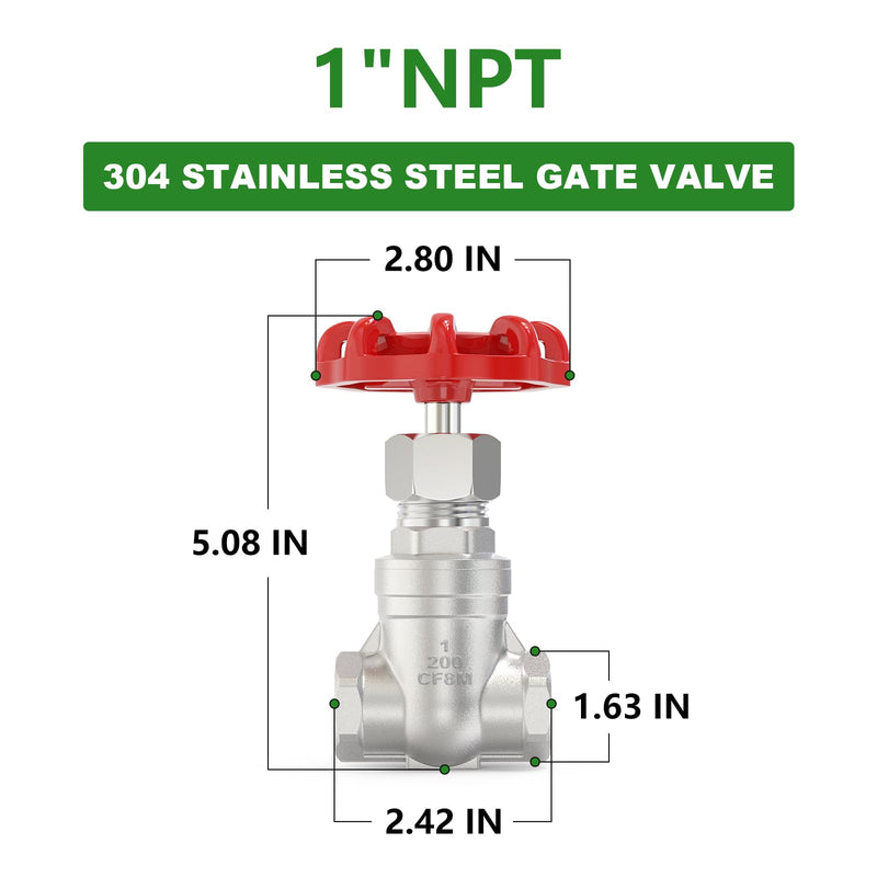 [Australia - AusPower] - TAISHER 1PCS 304 Stainless Steel Gate Valve, 1" NPT Female Rotary Sluice Valve With Wheel Handle, For Water, Oil, Gas 