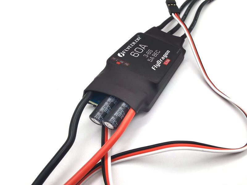 Flycolor 60A ESC 3-6S Electric Speed Controller 5v /6V/7.4V 5A BEC with XT60 & 3.5mm Bullet Plugs for RC Drone Airplane Brushless Motors 60A/BEC 5A