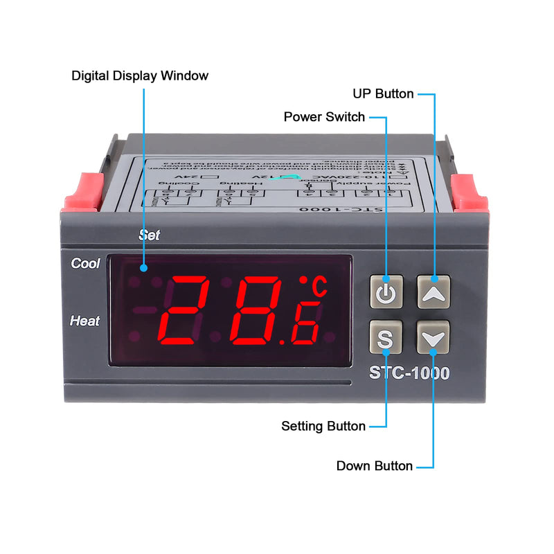 [Australia - AusPower] - 2pcs STC-1000 Digital Temperature Controller DC 12V 10A Digital LED Temperature Controller Thermostat Control Switch 2 Relay Output Cooling Heating and NTC Sensor Probe 