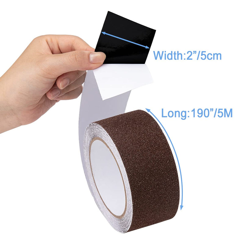 Yorwe Anti Slip Tape, High Traction,Strong Grip Abrasive, Not Easy Leaving Adhesive Residue, Indoor & Outdoor (2" Width x 190" Long, Brown) 2" Width x 190" Long