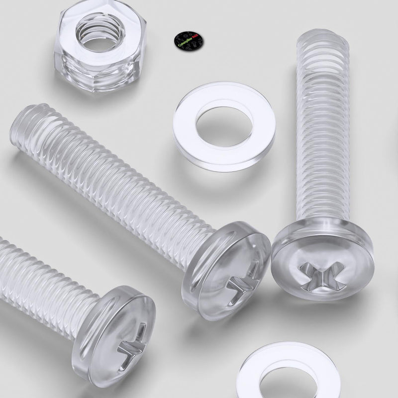 [Australia - AusPower] - Pack of 60 Transparent Clear Plastic Acrylic M6 x 30mm Nuts & Bolts, Washers - Acrylic Plastic Screws, (15/64 x 1 3/16 in) 