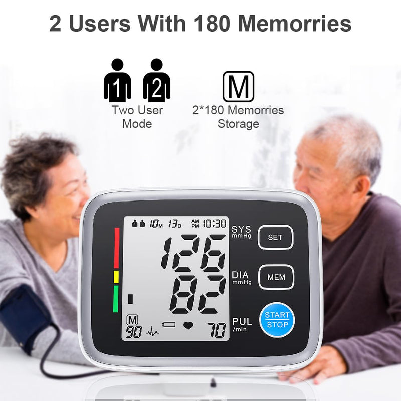[Australia - AusPower] - Upper Arm Blood Pressure Monitor for Home Use 2 Cuff Sizes, 9-17'' & 13-21''Extra Large BP Cuff Automatic Digital Blood Pressure Machine 2 Users 180 Memories USB Cable 4 AA Batteries 1 monitor + 2 cuff sizes 