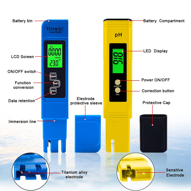 [Australia - AusPower] - Digital pH and TDS Meter Combo, High Accuracy Water Quality Tester, pH Meter 3-in-1 TDS EC Temperature Meter for Drinking Water Swimming Pool Aquarium Hydroponic 
