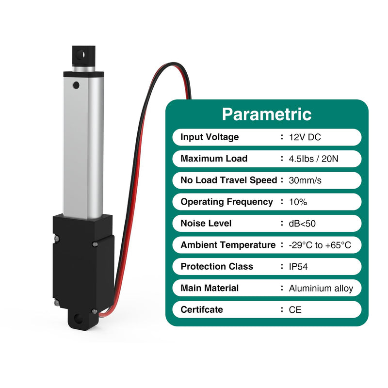 Stroke 100mm 20N 4 Inch Mini Linear Actuator 12V Force 4.5lbs Electric Linear Motion Actuators High Speed 1.2"/sec for Robotics,Home Automation with Mounting Brackets 4inch (100mm)