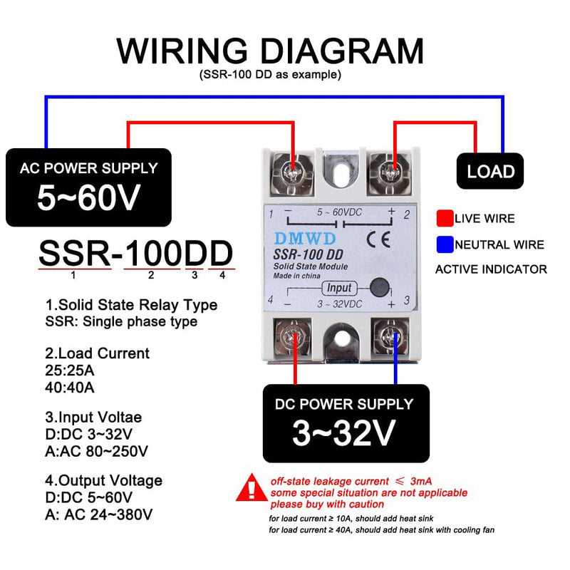 [Australia - AusPower] - SSR-100DD Solid State Relay DC to DC (Input 3-32V DC Output 5-60V DC) with Heat Sink, 100A 